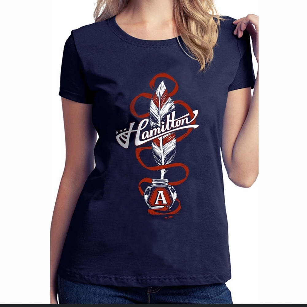 Alexander Hamilton t shirt. Womens. Size medium. Hamilton musical. Feather quill
